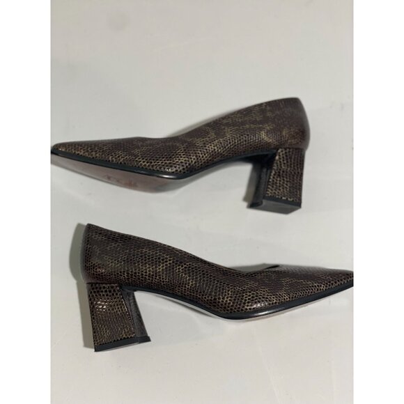 Stuart Weitzman Brown Snakeskin Leather Block Heel Pumps Size 6B Made Spain - Picture 6 of 14